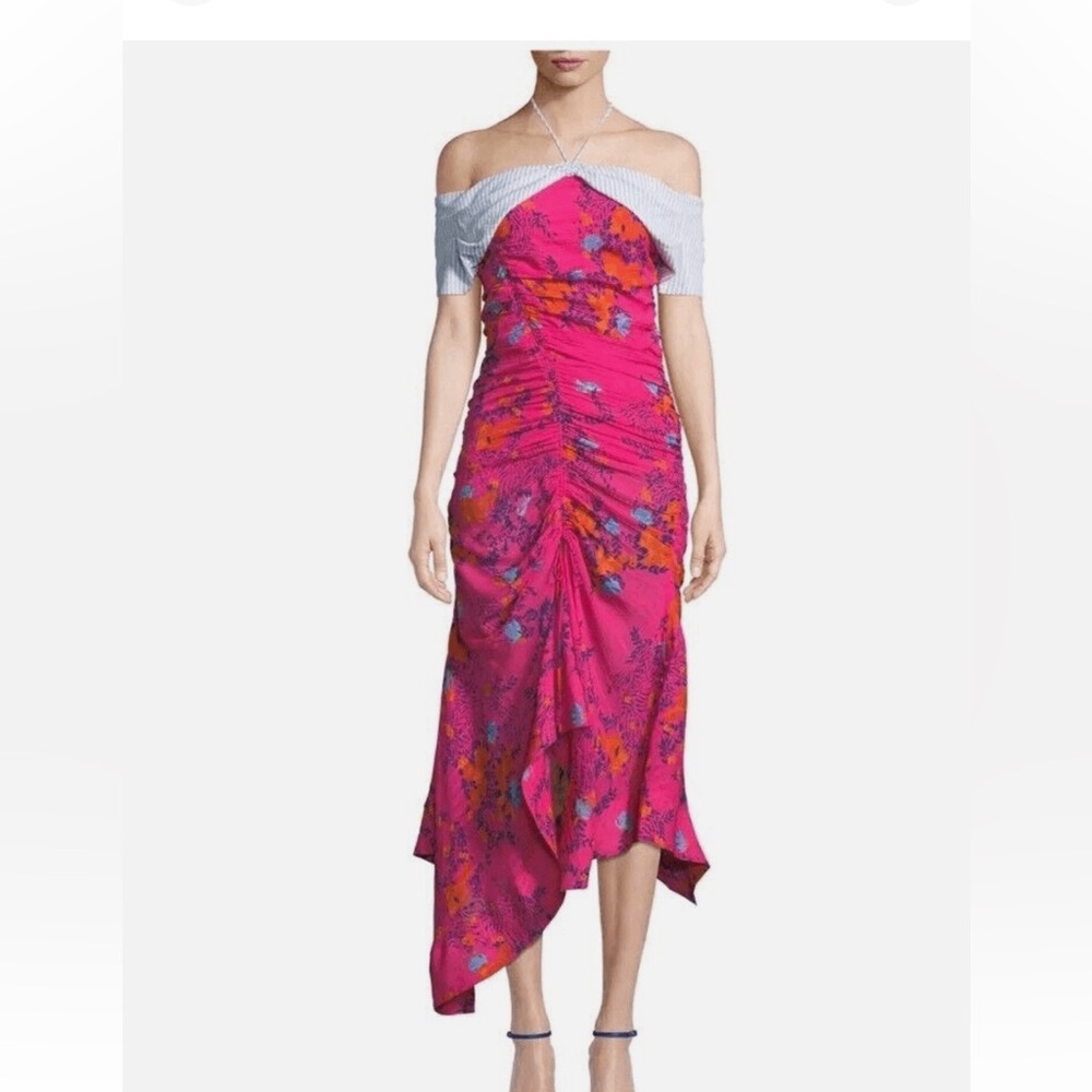NWT Tanya Taylor Falling Floral Silk Virginia Floral Pink Off-Shoulder Dress